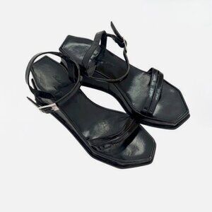 VTG 1990s Robert Clergerie Paris Black Patent Leather Platform Wedge Sandals 9b